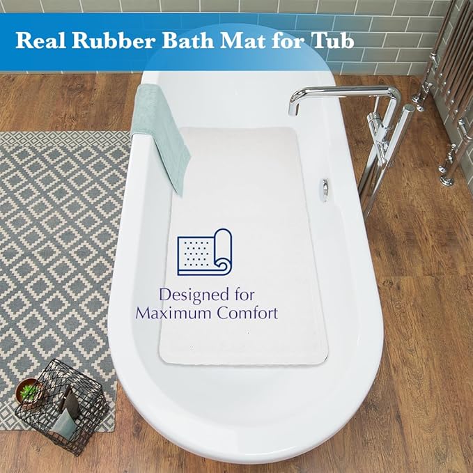 Epica Non Slip Bathtub Mat | Real Rubber Bath Mat for Tub, Shower, Baby Safety, Kids, Pet Dog, Soft No-Slip Nonskid, 16” x 28