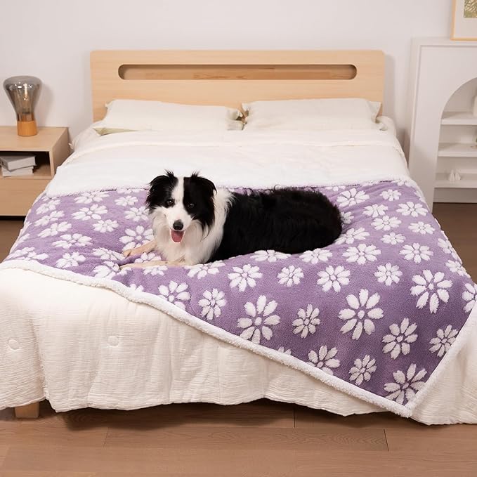 Yaning Waterproof Blanket for Dog Cat or Adult, Cute 3D Textured Flower Dog Blanket for Bed Couch Sofa, Soft Liquid Pee Proof Pet Furniture Protector, 50"x60", Purple