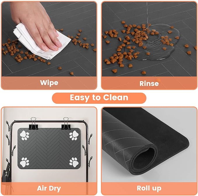 Pet Feeding Mat-Absorbent Pet Placemat for Food and Water Bowl, with Waterproof Rubber Backing, Quick Dry Water Dispenser Mat for Dog and Cat (27"x17", Coffee)