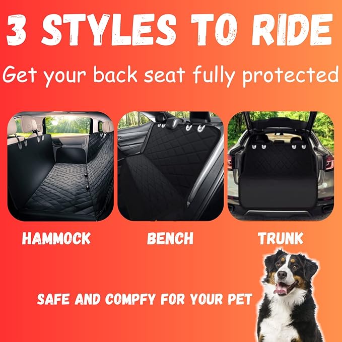 Doggie World Dog Car Seat Cover for Back Seat for XL Cars, SUVs & Trucks - Durable Car Cover Protector for Dogs, Nonslip Backseat Dog Hammock, Waterproof Scratchproof Protection Against Dirt, Pet Fur