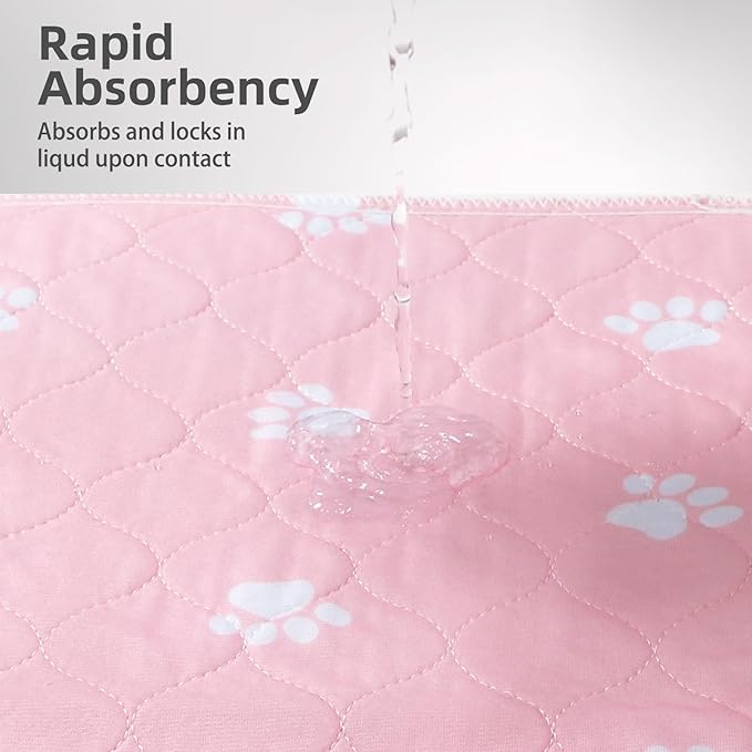 PUPTECK Washable Pee Pads for Dogs - Waterproof Reusable Puppy Potty Training Pads Whelping Mat - Fast Absorption Non-Slip Pet Food Feeding Mat (Pink, 48x60 Inch (Pack of 2))