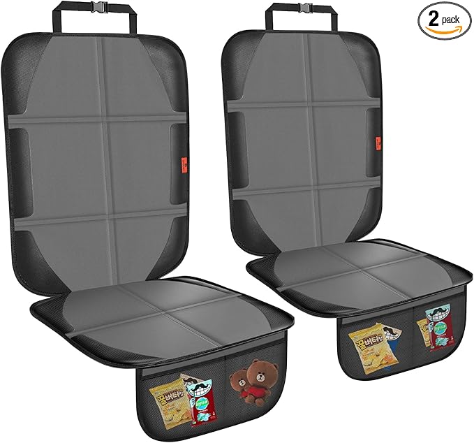 Car Seat Protector,2 Pack Automotive Seat Protectors Baby Carseat Pad Waterproof & Durable 600D Fabric for Child Baby Car Seat Mat Vehicle Pet Cover 2 Storage Pockets (2 Pack Gray)