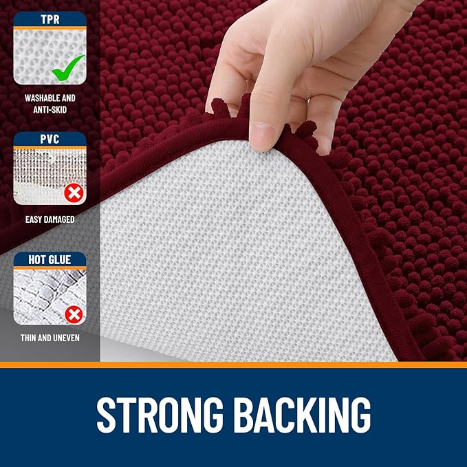 OLANLY Bathroom Rugs 59x24, Extra Soft Absorbent Chenille Bath Rugs, Rubber Backing Quick Dry, Machine Washable Bath Mats for Bathroom Floor, Tub and Shower, Home Decor Accessories, Burgundy
