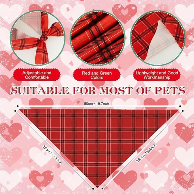Abbylike 100 Pcs Valentine's & St. Patrick's Day Dog Bandanas Bulk Red & Green Plaid Bandanas for Dogs Triangle Kerchief Bib Scarf for Pet Holiday Costume Photo Props Accessories (19.7 x 13.8 x 13.8)