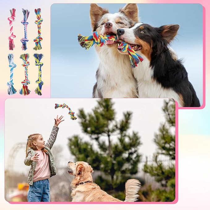 48 PCS Puppy Chew Toy Dog Rope Toys Cotton Knot Teething Toy Tug of War Dog Interactive Toys Multi Color for Small and Medium Dogs Newborn Pet Boredom Teeth Cleaning