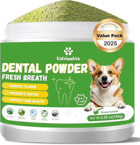 Dog Teeth Cleaning Powder, Dog Dental Powder for Teeth Cleaning and Dog Breath Fresh for Dogs with Probiotic & Tartar Remover, Plaque Off Dog Tooth Cleaning
