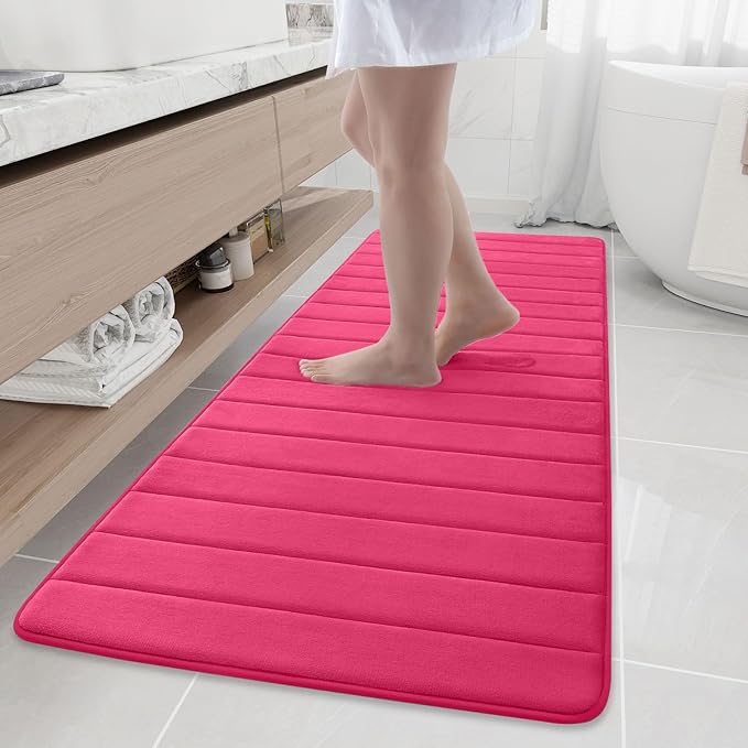 Buganda Memory Foam Bath Mat, 70" x 24", Ultra Soft and Non-Slip Bathroom Rugs, Water Absorbent and Machine Washable Bath Rug Runner for Bathroom, Shower, and Tub, Deep Pink