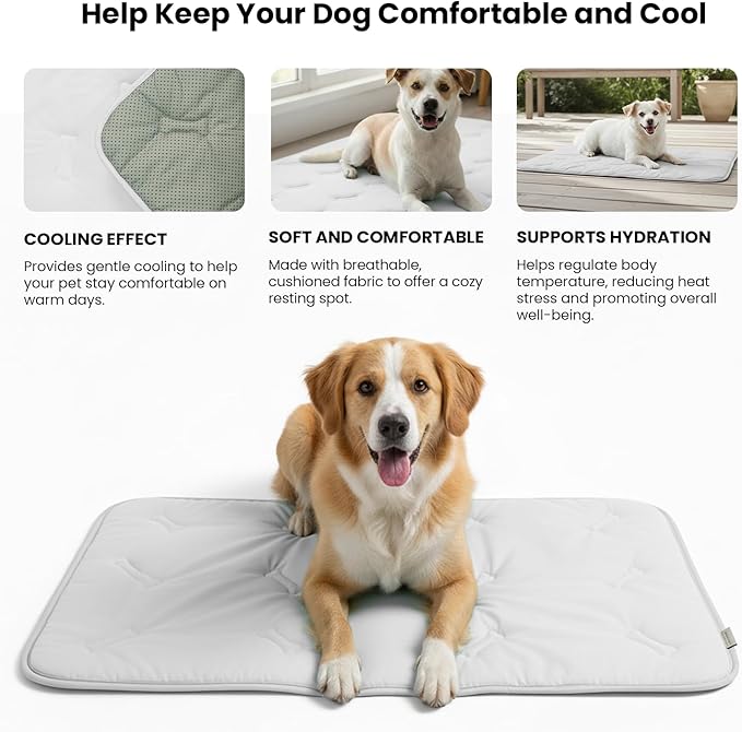 Cooling Pet Mat – 41x28.5 Dog or Cat Cool & Comfy, Soft Breathable Self-Cooling Pad, Pet-Safe, Durable, Perfect for Hot Weather, Naps, Crates, Cars, Couch, Washable, Take Anywhere, Gray