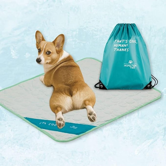 INSPECTOR TAIL Dog Cooling Mat - No Freeze Needed, Self-Cooling Pad for Medium Dogs, Washable Portable for Crate Kennel Car Sofa Bed Floor, Indoor Outdoor Summer Use, 27"x21" with Carry Bag