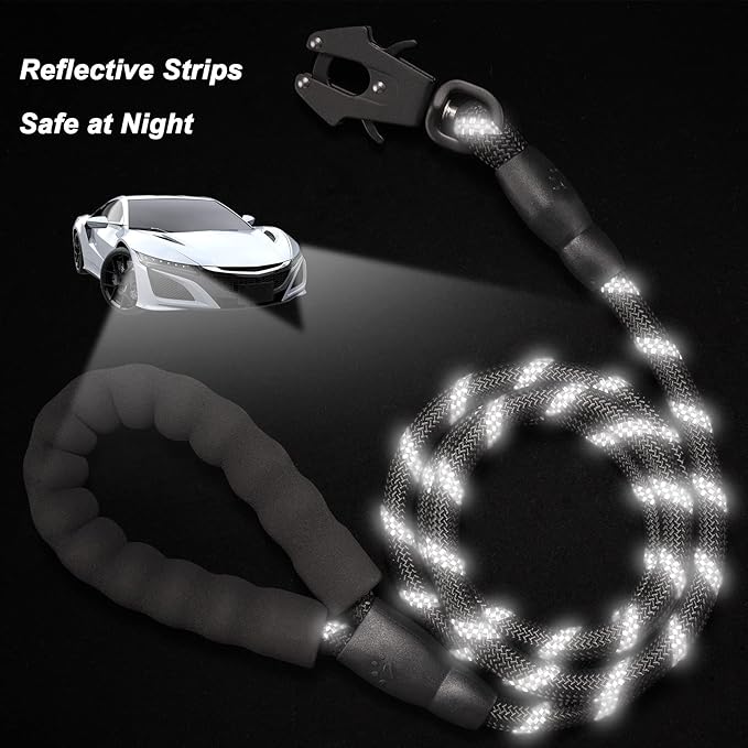GEIT 2/4/5/6FT Dog Leash, Heavy Duty Rope Leashes, Reflective Nylon Pet Lead with Aluminum Quick Release/Locking Tactical Frog Clip for Small Medium and Large Dogs, Black, 1/2 inch