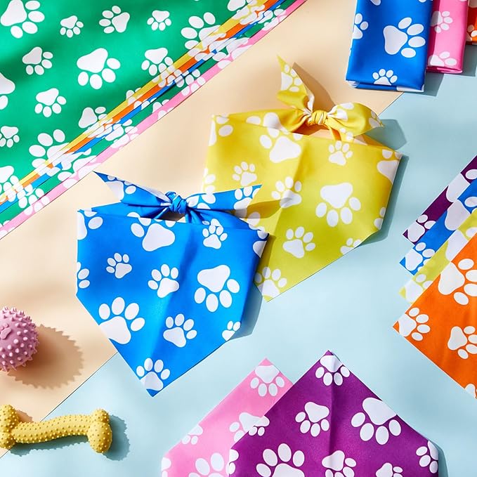 Sanwuta 30 Pcs Colorful Paw Print Dog Bandanas Bulk Rainbow Footprint Bandanas for Dogs Triangle Kerchief Bib Scarf for Pet Party Costume Photo Props Daily Accessories Pet Shops Grooming, 6 Colors