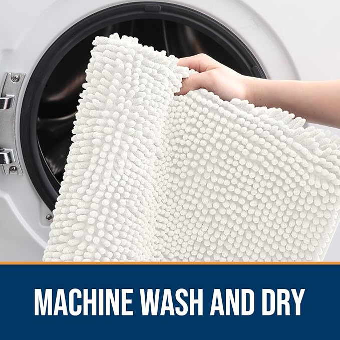 OLANLY Dog Door Mat for Muddy Paws 34x21, Absorbs Moisture and Dirt, Absorbent Non-Slip Washable Doormat, Quick Dry Chenille Mud Mat for Dogs, Entry Indoor Entryway Carpet for Inside Floor, Ivory
