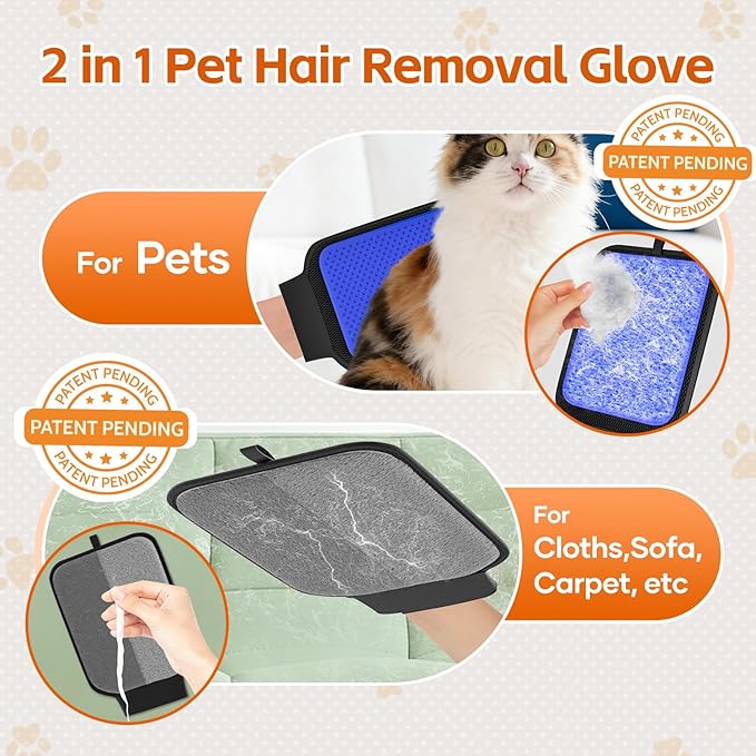 Fancybird 2 in 1 Pet Hair Removal Glove, Upgraded Pet Hair Remover Tool with Wrist Strap, Gentle Shedding Silicone Brushes for Dogs & Cats, Efficient Pet Hair Gloves for Couch Carpet Clothing (Blue)