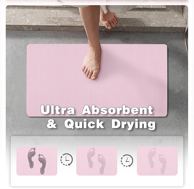 Bath Mat, Bathroom Rugs Non Slip Washable Thin Absorbent Quick Dry Bath Mat Fits Under Door Bathroom Floor Mat Perfect for Bath, Shower, or Sink 20"x48" Pink