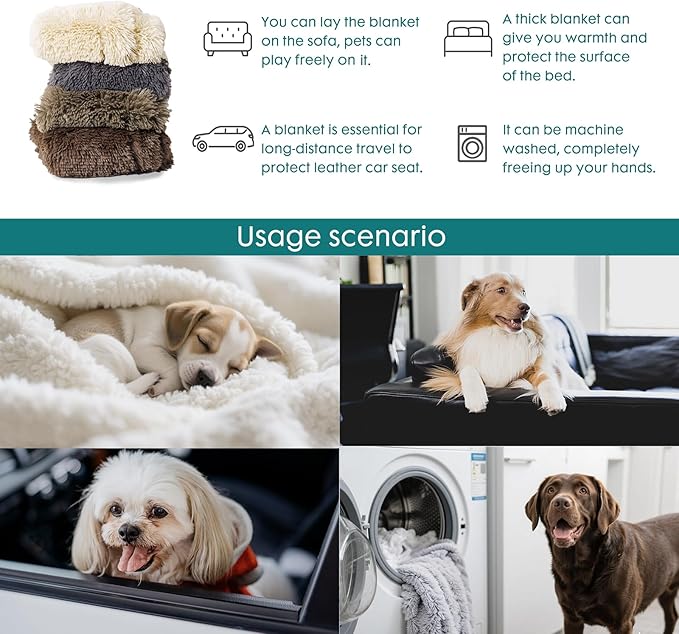 gogobunny Waterproof Dog Blanket for Couch & Furniture Protection - Super Soft Reversible Throw for Large Dogs & Cats, Calming Washable Fur & Sherpa Pet Blanket (50x60 Inch, Beige)