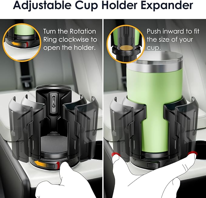 2Pack Cup Holder Expander, Car Cup Holder Expander Compatible with Yeti, Hydro Flask, Nalgene, Takeya, Camelbak, Owala Tumblers, Ramblers, Mugs, Large Bottles in 2.6"- 4.8", No Tools Required