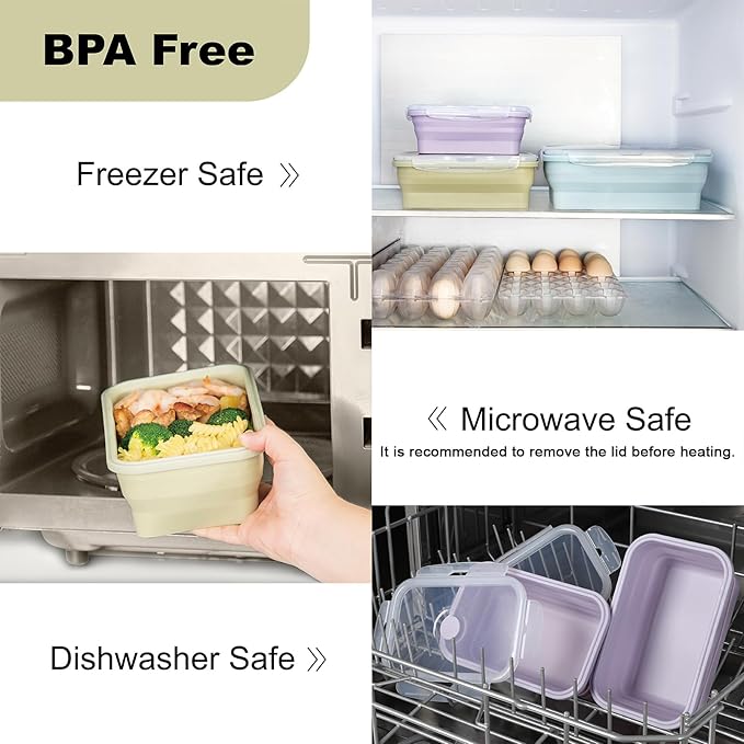 Silicone Food Storage Containers with Lids, 4 Pack Set 27oz/800ml Collapsible Meal Prep Lunch Containers, Microwave, Freezer and Dishwasher Safe