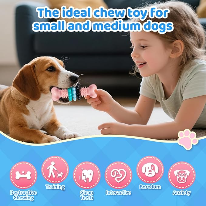 Dog Chew Toy, 2 Pack Puppy Teething Toys Indestructible Chew Toys for Teething Tough Chew Toy Dog Teeth Cleaning Aid Cute Soft Durable Rubber Toy for Small Medium Dogs to Keep Them Busy