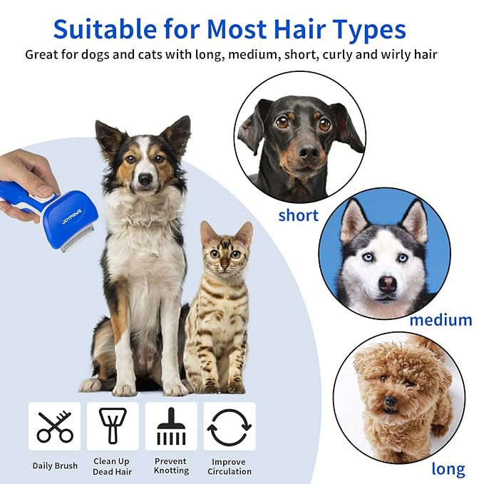 Upgraded Pet Self Cleaning Curved Deshedding Tool, Effectively Reduces Shedding by Up to 95%, Professional Grooming Brush for Small Dogs, Cats and Other Small Animals Blue S