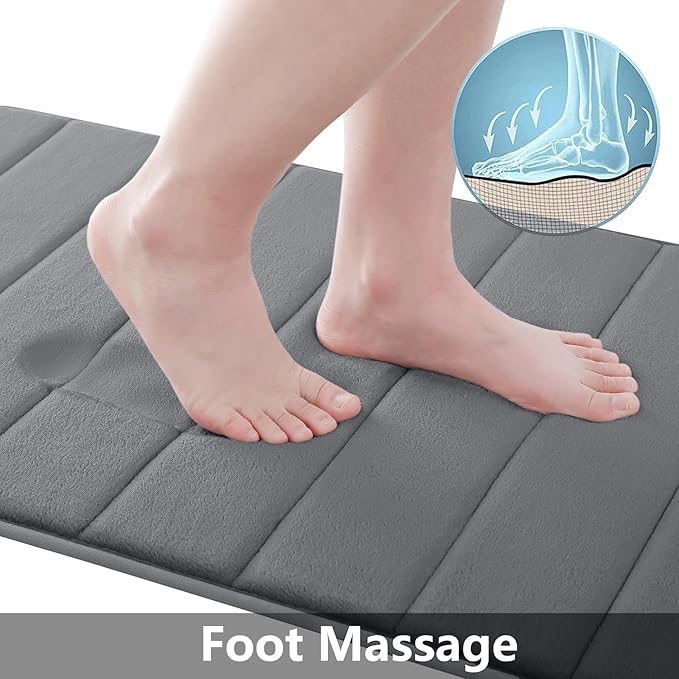 Buganda Memory Foam Bath Mat, 44" x 17", Ultra Soft and Non-Slip Bathroom Rugs, Water Absorbent and Machine Washable Bath Rug for Bathroom, Shower, and Tub, Grey