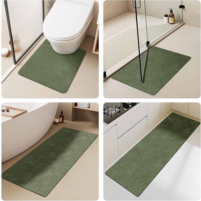 Toilet Rug, Thin Toilet Rugs U Shaped Washable Non Slip Absorbent Quick Dry Low Pile Toilet Mat, 20"x24" U Shape Sage Green