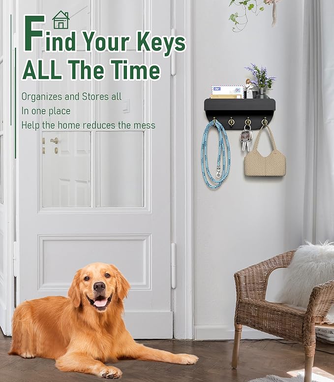 buways Key Holder for Wall Mount Decorative Key and Mail Holder with Shelf,Modern Key Rack for Home Wall Decor for Apartment Office Entryway Front Door Living Room (Stylish Black)