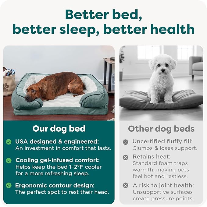 Furhaven Cooling Gel Dog Bed for Large Dogs w/ Removable Bolsters & Washable Cover, For Dogs Up to 95 lbs - Plush & Velvet Waves Perfect Comfort Sofa - Celadon Green, Jumbo/XL, 40.0" x 32.0"x 9.5"