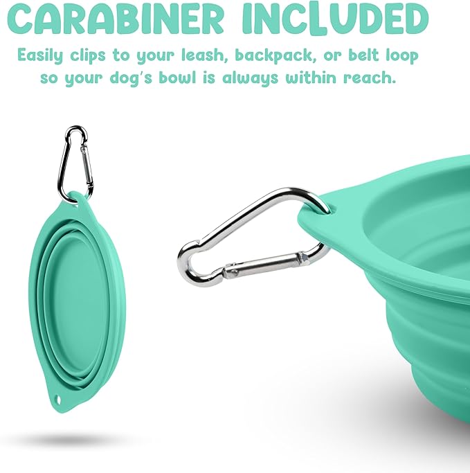 Collapsible Dog Bowl - 800ml/27 oz Portable Silicone Travel Water Bowl for Dogs with Carabiner | Foldable, Dishwasher Safe | Hiking, Camping Dog Essentials & Outdoor Pet Feeding - Green