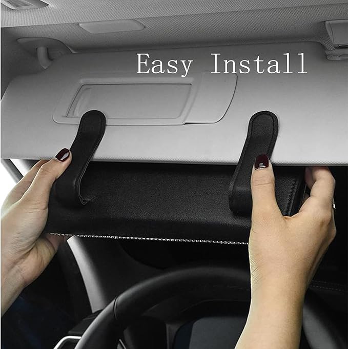 Bling Car Sun Visor Tissue Mask Box Holder, Bling Car Accessories for Women Girls, Hanging Crystal Sparkling Diamond Napkin Holder Paper Towel Cover,PU Leather Backseat Tissue Case