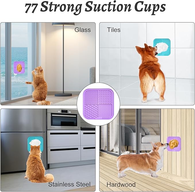 MateeyLife 2PCS Large Lick Mat for Dogs and Cats, Licking Mats for Dog Anxiety Relief, Cat Peanut Butter Lick Pad for Boredom Reducer, Dog Treat Mat Perfect for Bathing Grooming Purple&Light Blue