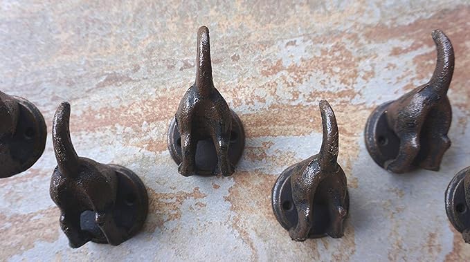 Lulu Decor, 100% Cast Iron Dog Tail Heavy Duty Hooks, Key Holder, Coat Decorative Hooks for Dog Lovers - Wall Mount Leash Holder for Wall Storage - Stylish (8 pcs)