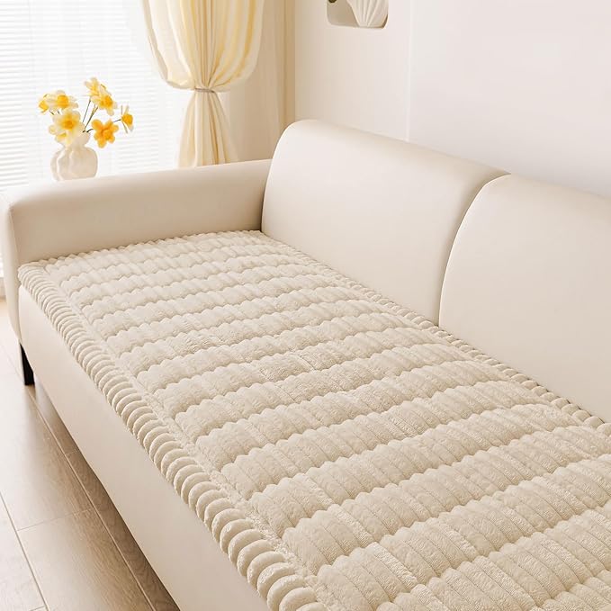 hyha Couch Covers for Dogs Washable, Non Slip Plush Dog Sofa Protectors, Fuzzy Pet Couch Covers for 3 Cushion Sofa Pet Friendly (Apricot, 27.6" x 59")