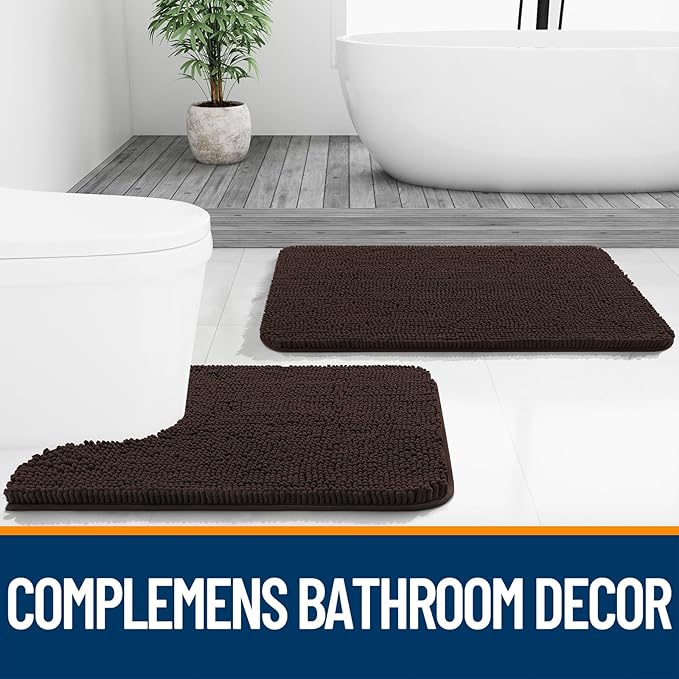 OLANLY Bathroom Rugs 50x30, Extra Soft Absorbent Chenille Bath Rugs, Rubber Backing Quick Dry, Machine Washable Bath Mats for Bathroom Floor, Tub and Shower, Home Decor Accessories, Brown