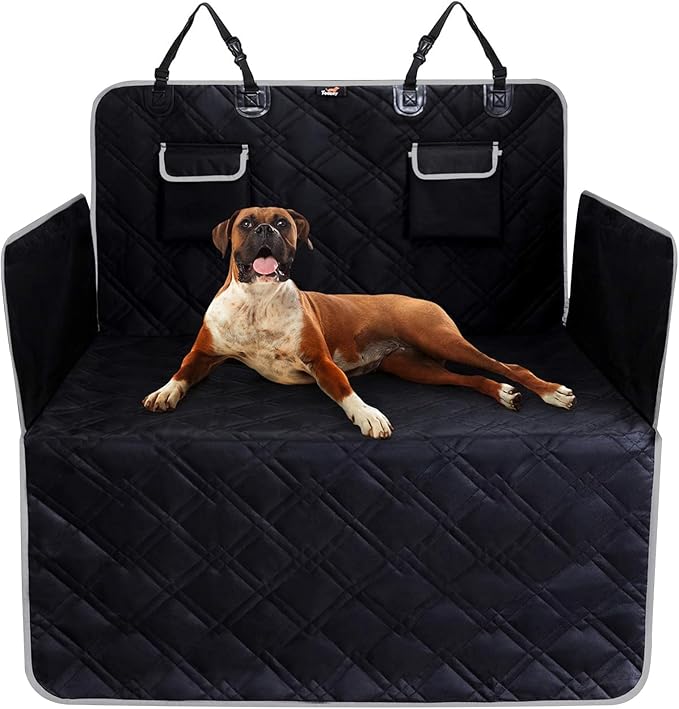 Toozey Dog Car Seat Cover for SUV, Sedan & Van, Waterproof & Tear-Resistant Back Seat Pet Cover for Dogs with Side Walls, Non-Slip Backing & Bumper Guard, Black Standard: 72.8"x40.6"