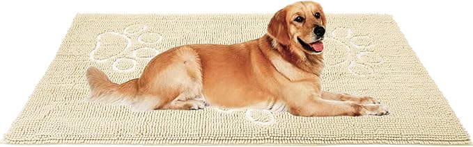 PUPTECK Dog Doormat for Dirty 60 x 30 inch Super Absorbent Microfiber, Non Skid Backing, Beige Door Mat Indooer