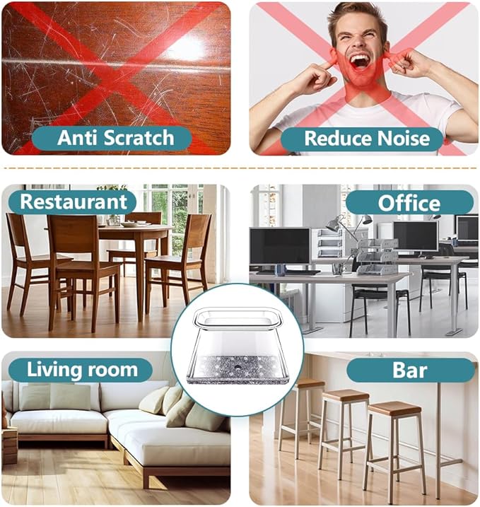 24 Pcs Chair Leg Floor Protectors Rectangle, Silicone Felt Furniture Leg Pads Caps Covers for Hardwood Floors, Fit L:1-1/2" to 2", W:3/4" to 1"
