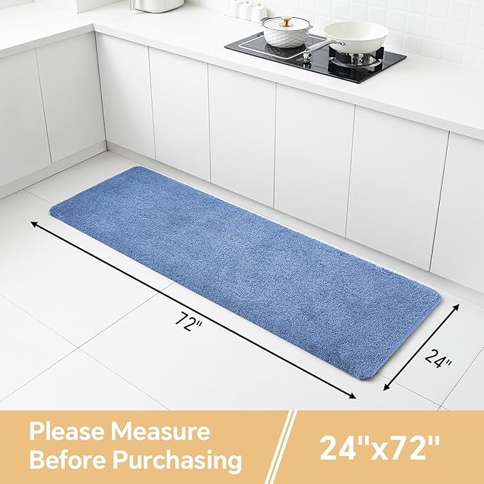 Blue Bathroom Rugs Runner 24"x72" - Extra Long Plush Bath Mat, Non Slip Absorbent Microfiber Floor Rug, Washable and Fluffy - Ideal for Bathroom, Kitchen or Pet Mat Use