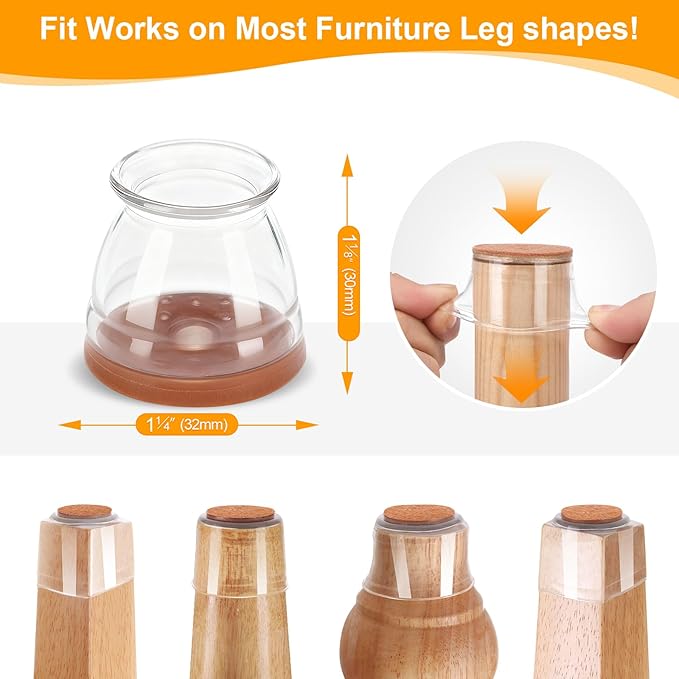 CHUNZEXI 48 Pack Chair Leg Floor Protectors for Hardwood Floors, Silicone Felt Covers Pads Caps, Protect Wood Furniture Feet Floors Noise Reduce and Scratch (Universal Small & Clear)