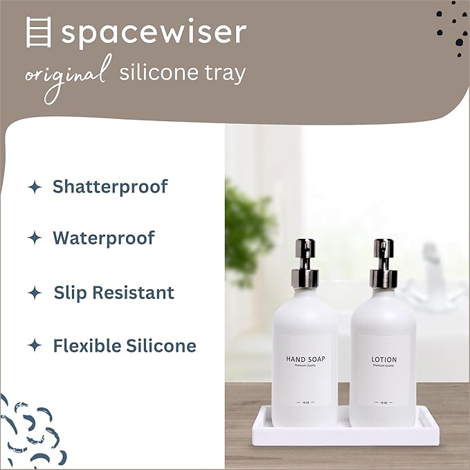 Spacewiser Countertop and Vanity Tray - 2 PC Small 7.7" Silicone Bathroom Trays, Kitchen Soap Tray, Dish Sponge Soap Holder Kitchen Sink Organizer Caddy, Bathroom Counter Trays for Lotion Dispenser