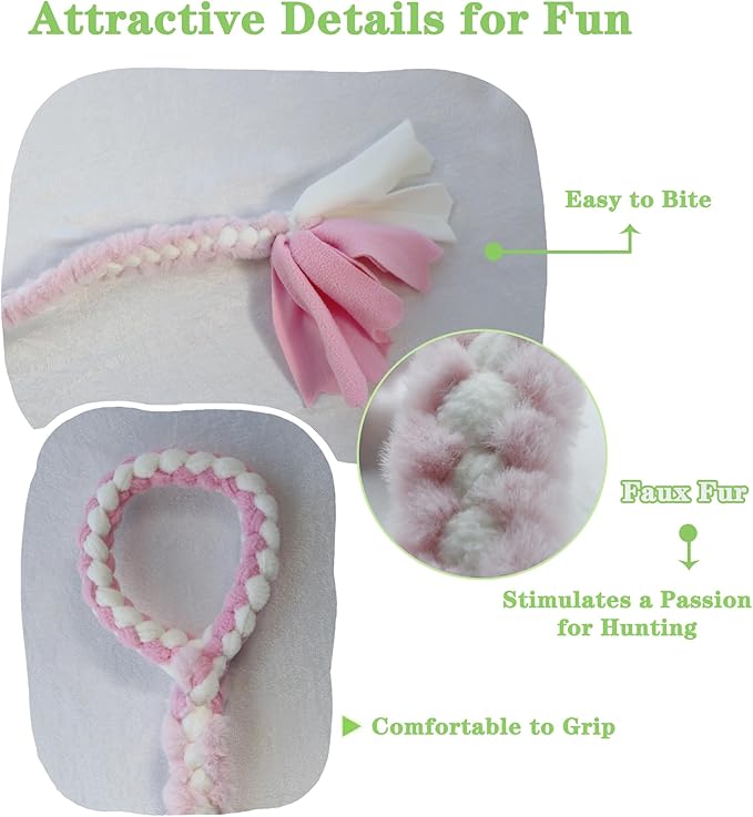 Baba&Nana Braided Fleece Dog Tug Toy, Assorted Colors Dog Rope Toy with Ball, Interactive Tug of War Dog Toy for Large & Medium & Agility Dogs (Pink/Faux Fur)