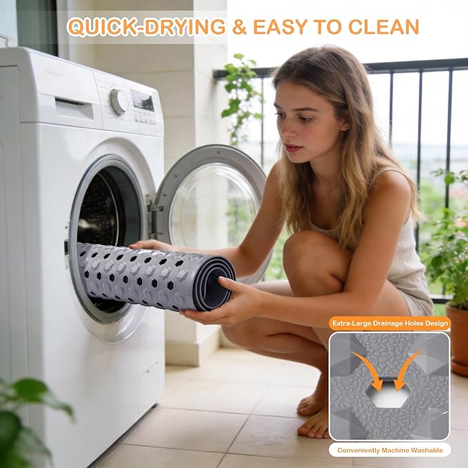 Yimobra Bathtub Mat Non Slip, 27.5"x15.5" Machine Washable Shower Floor Mat, Soft on Feet, Bathmat with Drain Holes and Suction Cups, Bathroom Essentials, Grey