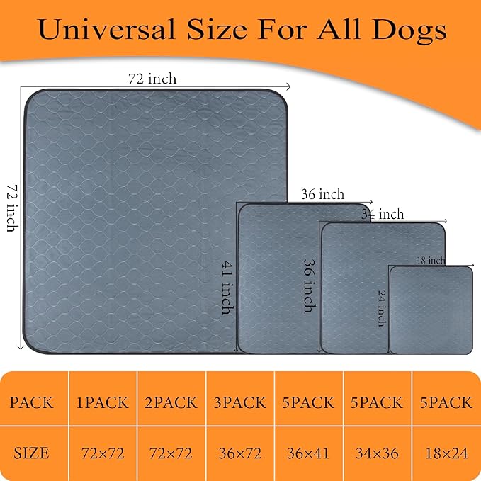 Washable Pee Pads for Dogs 5 Pack, 34x36 Reusable Puppy Pads with Quick Dry, Anti-Slip, Ideal for House Training, Crate & Whelping, Dog Carpet
