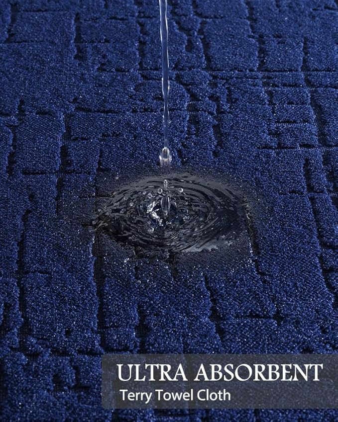 AMOAMI-Bath Mat-Absorbent Quick Dry Bathroom Floor Mats-Washable Rubber Backing Bath Mats for Bathroom Rugs Fit Under Door-Bath Rug for in Front of Sink Bathtub Shower Room, Navy 17''x24''