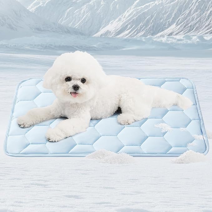 EHEYCIGA Cooling Mat for Dogs(Q-Max>0.53), Washable Dog Cooling Mat, Portable Kennel Cooling Pet Pad for Summer, Non-Slip Summer Crate Pad for Large Dog, Blue, 24x18