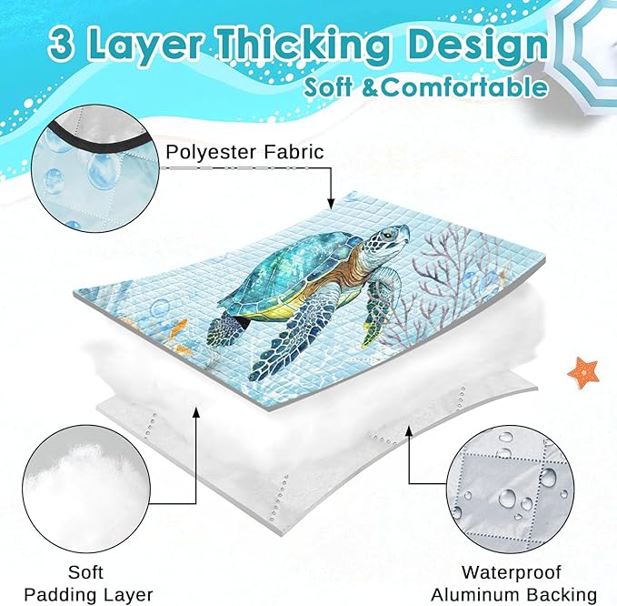 Waterproof Picnic Outdoor Blanket, 79" x 59" Sandproof Foldable Large Picnic Blanket for Beach, Camping, Park, Travel, Concert, Great Gift for Families and Couples (Blue Cute Turtle)
