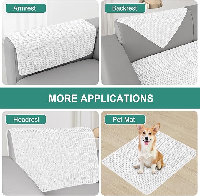Foxdecor Couch Arm Covers Sofa Arm Cover, Arm Chair Covers Set of 2, Non-Slip Chair Arm Covers, Arm Rest Cover for Sofa, Armchair Slipcovers Couch Protector. (White 26x26 inch)