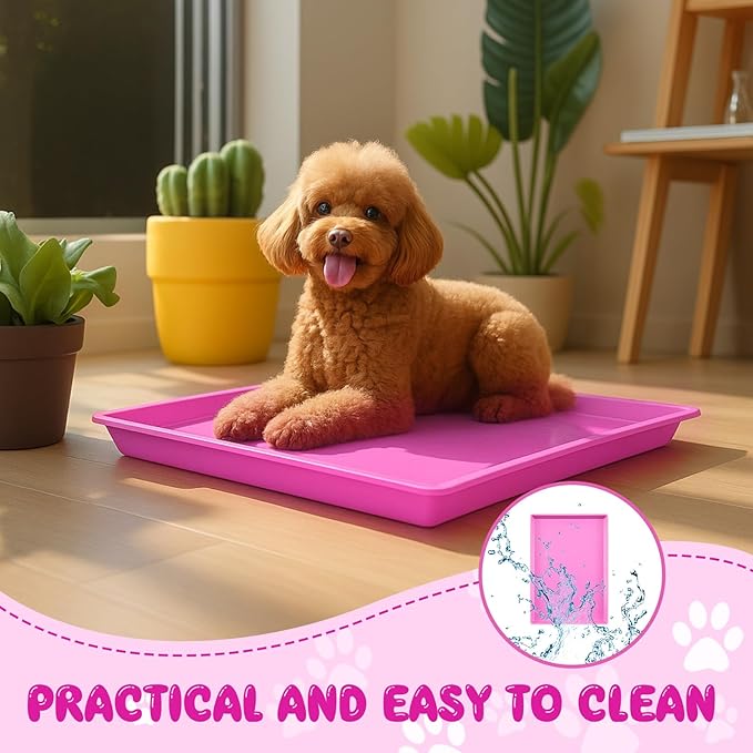 Maxdot 3 Pcs Pink Dog Crate Tray Replacement Pan for 24 Inch Crate Home, Pink Dog Ideal for Potty Training Tray Chew Proof Pet Kennel Plastic Waterproof, Easy to Clean, Ideal for Pet Potty Training