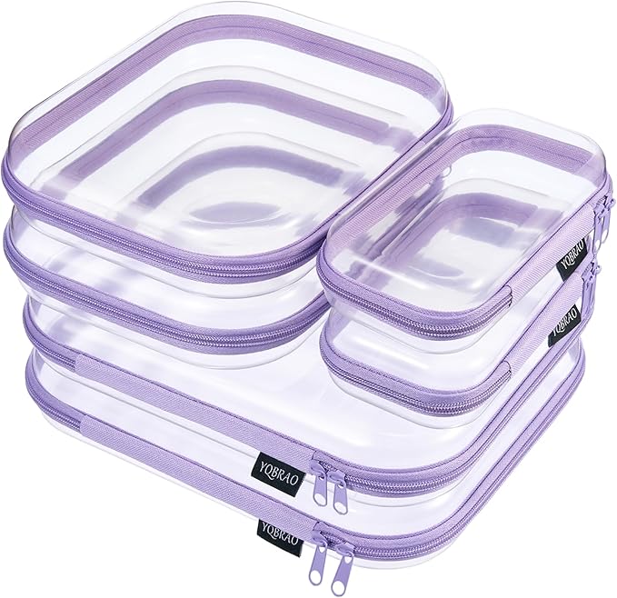YQBRAO 6 Pack Royal Purple Clear Hard Shell Zipper Case, 1.2mm Heavy Duty Art Supply & Cosmetic Bags, Crush-Proof Storage Pouches for Hobbies, Tech & Makeup (2L, 2M, 2S)