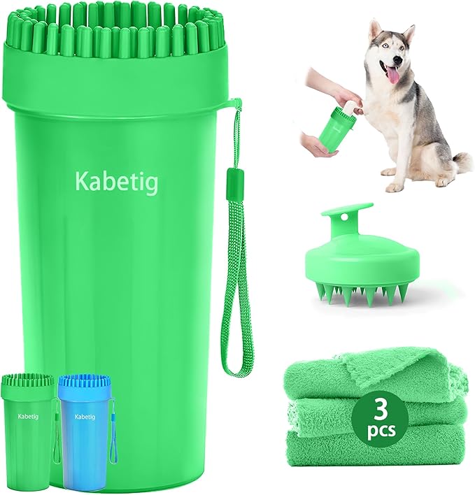 Kabetig Dog Paw Cleaner & Washer for Large/Extra Large Breeds - Muddy Paws Easy Cleaning Cup for Big Dogs - Includes 3 Absorbent Towels(Green)