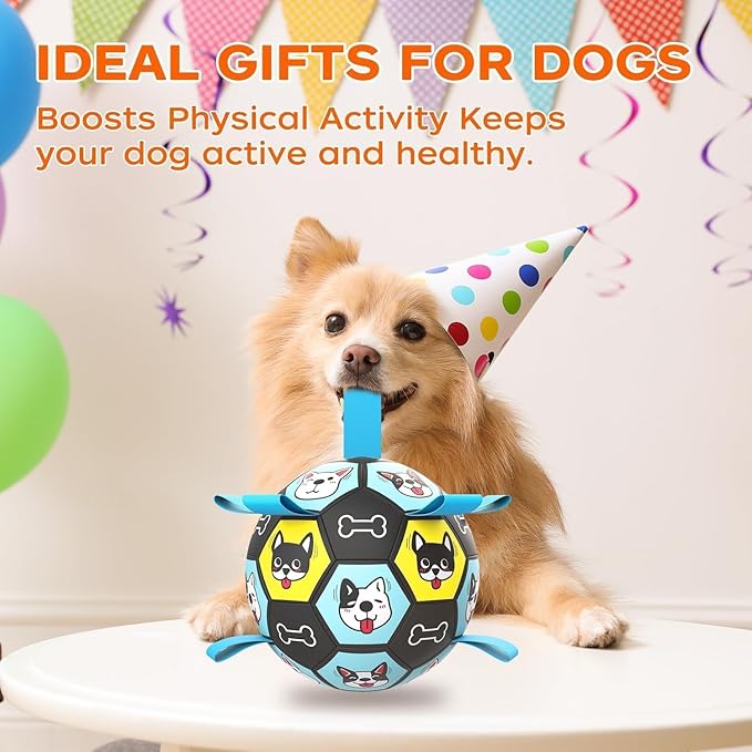 ZestPulse 7" Dog Toy Soccer Ball with Straps, Herding Ball for Dogs, Outdoor Interactive Dog Toy, Dog Fetch Toy, Ideal for Medium & Large Dogs, Great Puppy Birthday Gifts